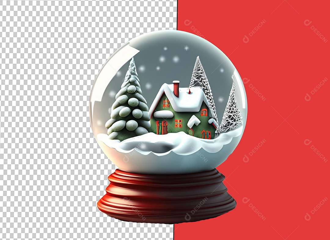 Globo de Neve com Casa Decorada de Natal Decoração Natalina Elemento 3D para Composição PSD