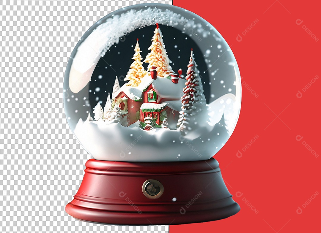 Globo de Neve com Casa Decorada de Natal Decoração Natalina Elemento 3D para Composição PSD