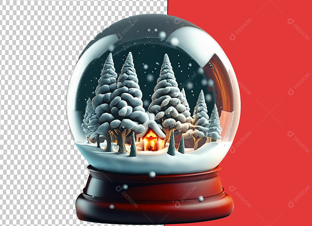 Globo de Neve com Árvore de Natal Decoração Natalina Elemento 3D para Composição PSD