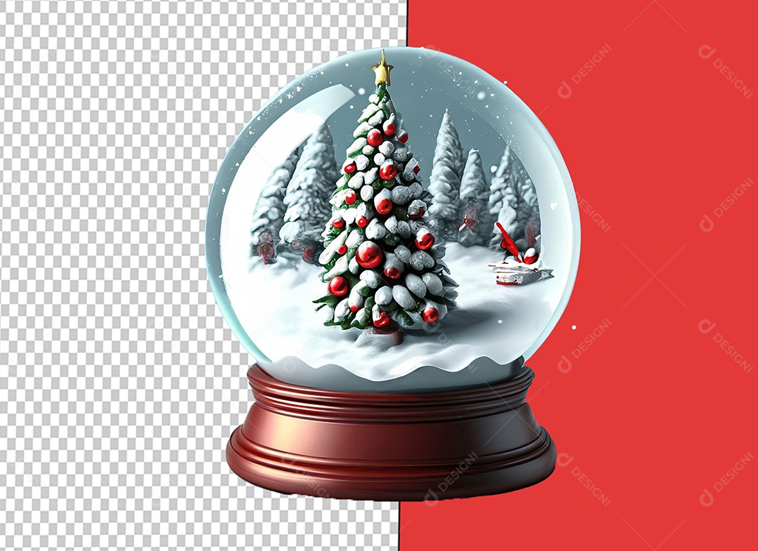Globo de Neve com Árvore de Natal Decorada Decoração Natalina Elemento 3D para Composição PSD