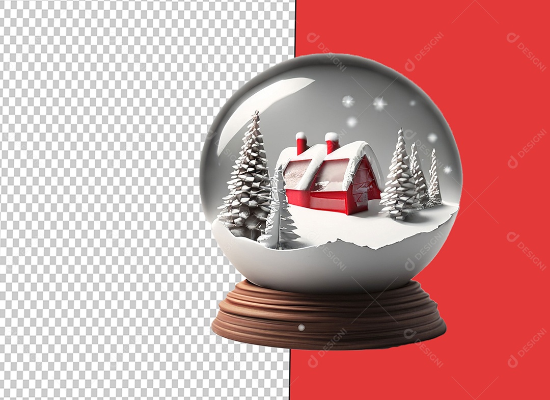 Globo de Neve com Casa Decoração Natalina Elemento 3D para Composição PSD