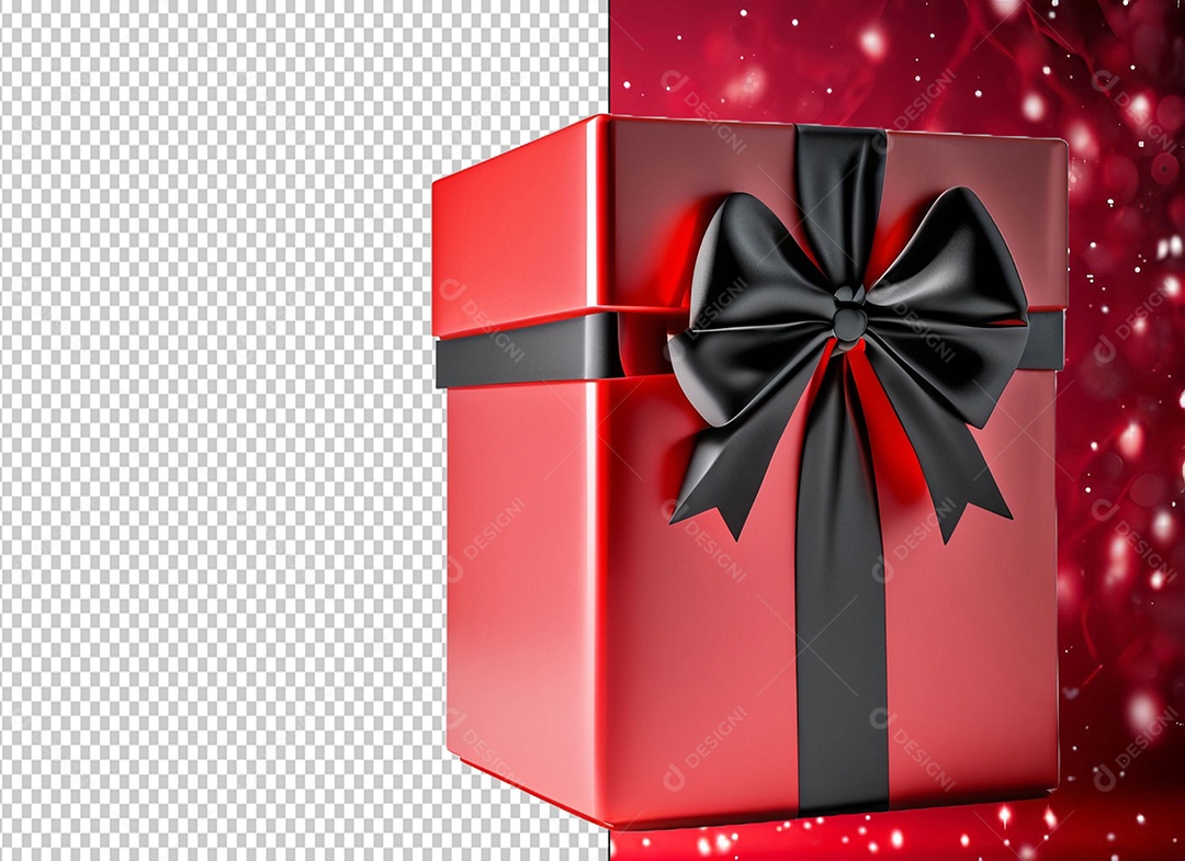 Caixa de Presente de Natal Vermelha com Laço Preto Elemento 3D para Composição PSD