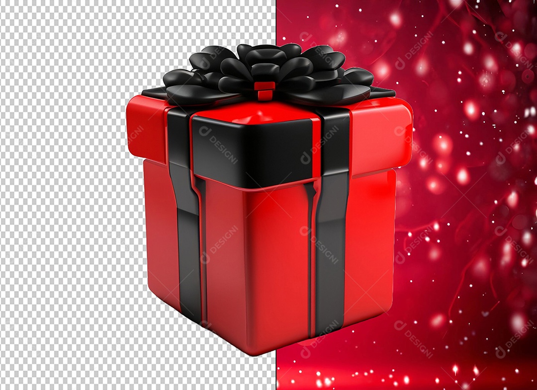 Caixa de Presente de Natal Vermelha com Laço  Preto Elemento 3D para Composição PSD