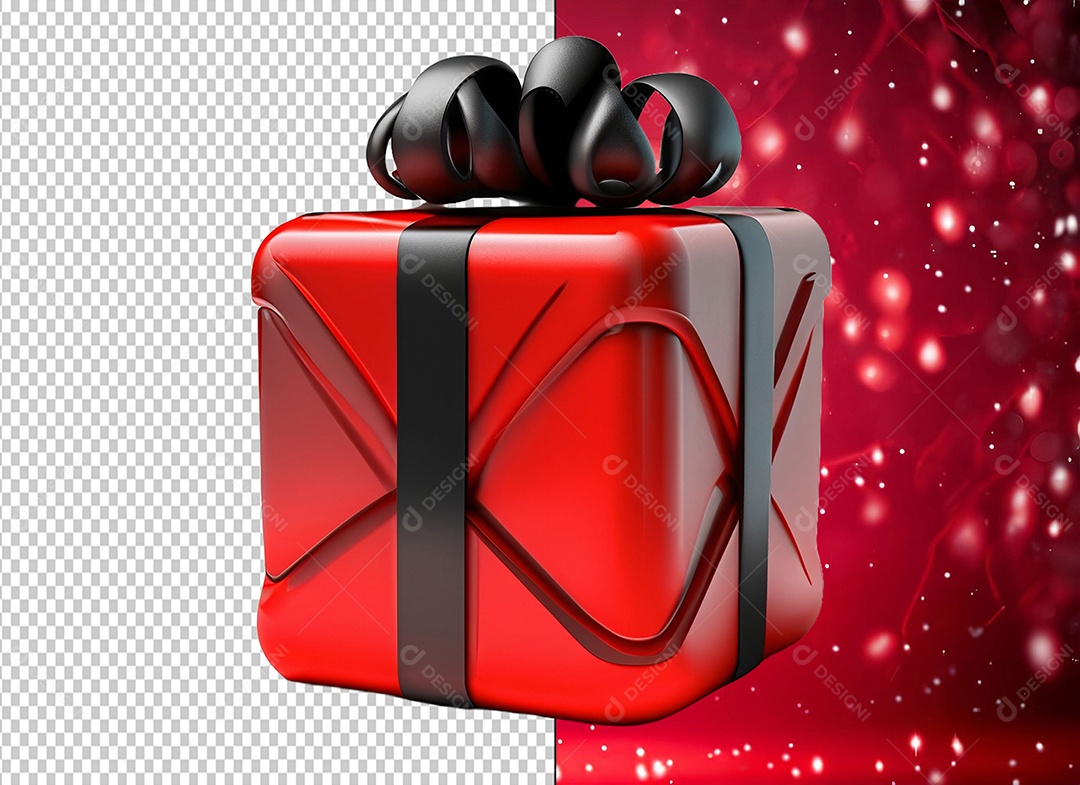 Caixa de Presente de Natal Vermelha com Laço  Preto Elemento 3D para Composição PSD