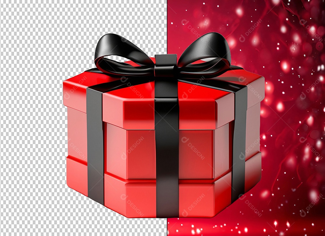 Caixa de Presente de Natal Vermelha com Laço  Preto Elemento 3D para Composição PSD
