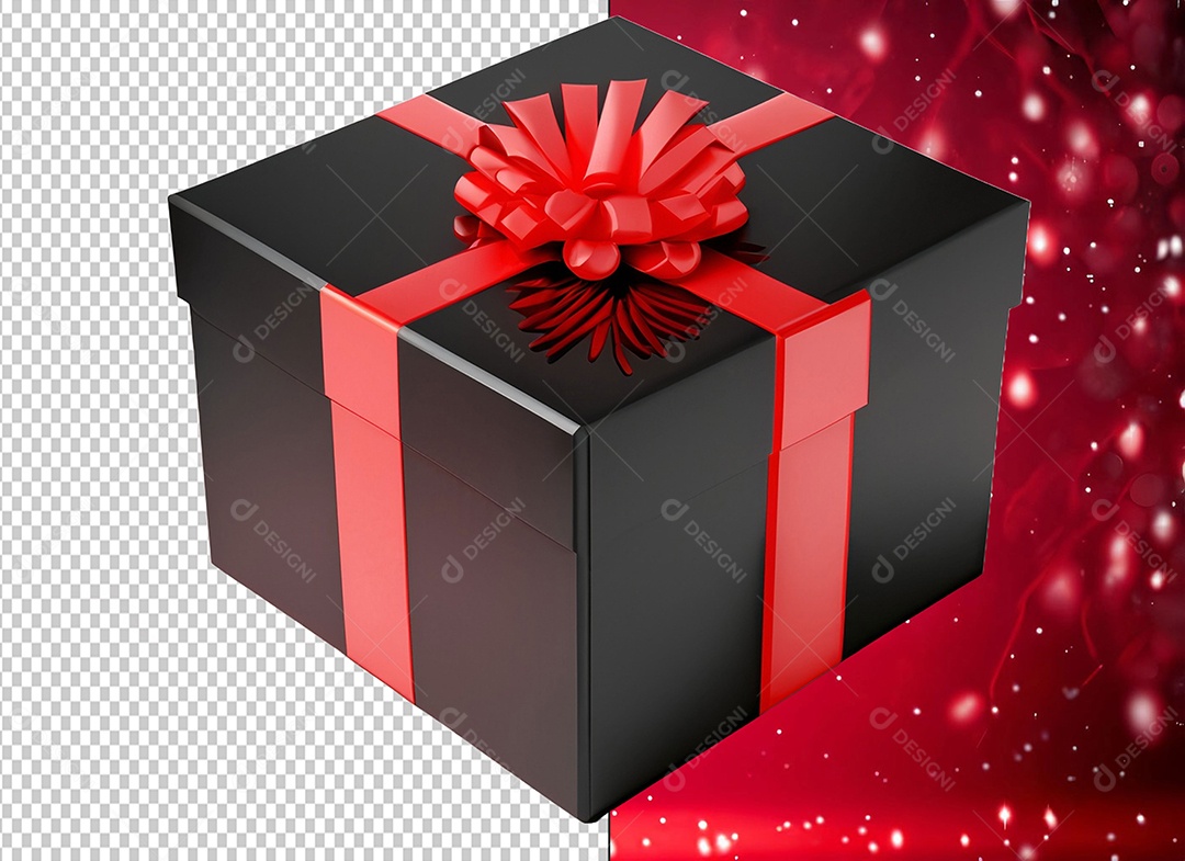 Caixa de Presente de Natal Preta com Laço Vermelha Elemento 3D para Composição PSD