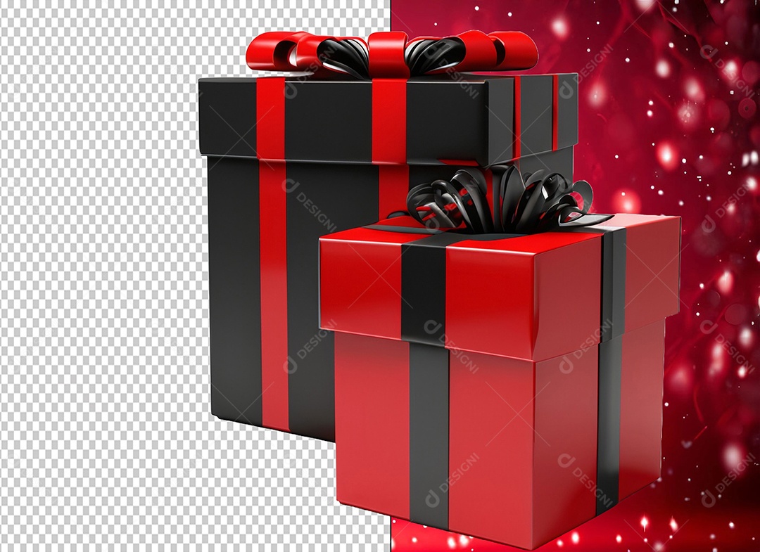 Caixas de Presentes de Natal Preta e Vermelha Elemento 3D para Composição PSD