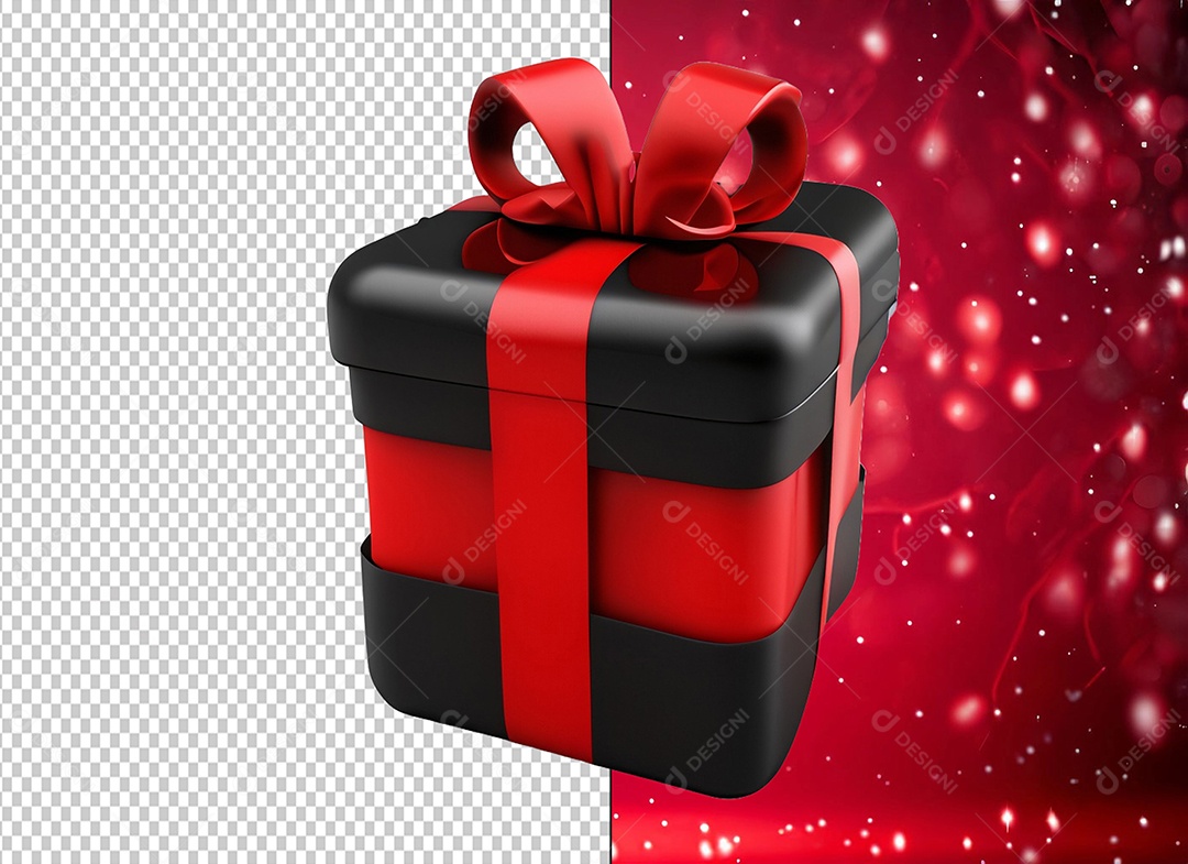 Caixa de Presente de Natal Preta e Vermelha Elemento 3D para Composição PSD
