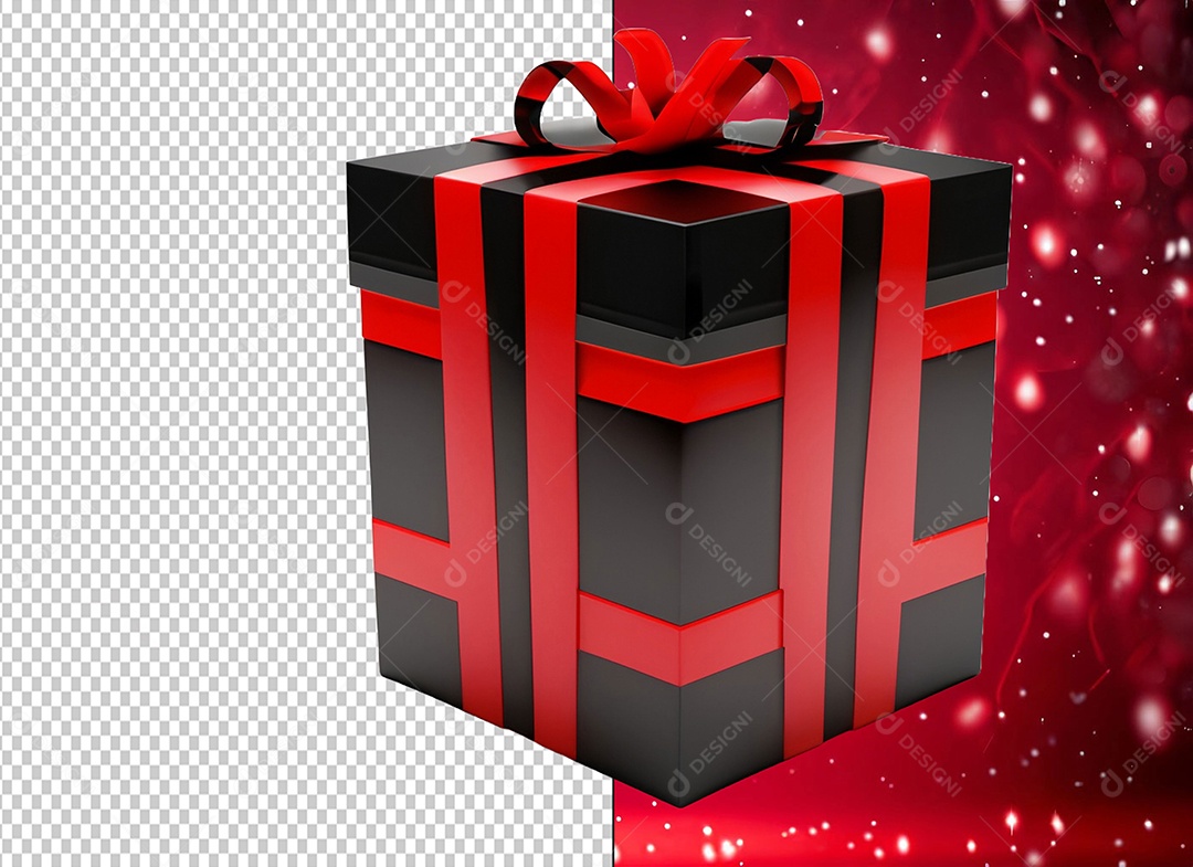 Caixa de Presente de Natal Preta e Vermelha Elemento 3D para Composição PSD