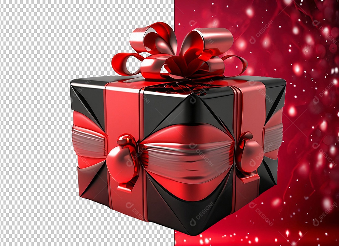 Caixa de Presente de Natal Vermelha e Preta Elemento 3D para Composição PSD