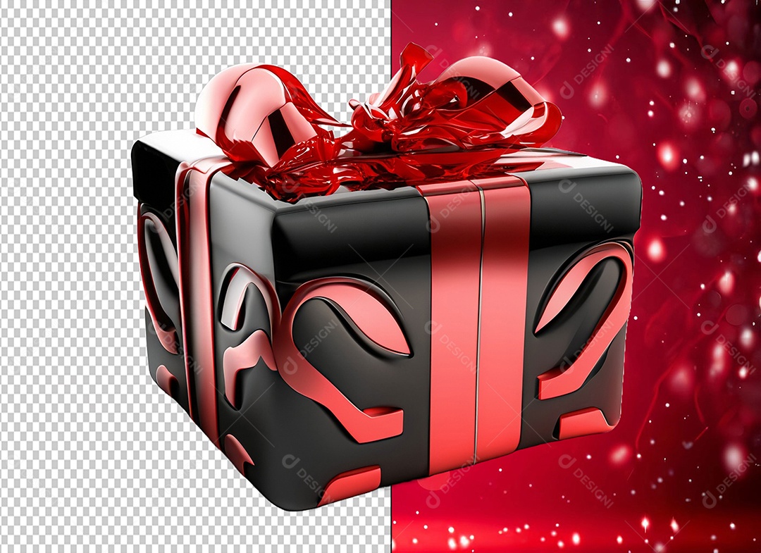 Black Christmas Gift Box with Red Ribbon 3D Element for PSD Composition