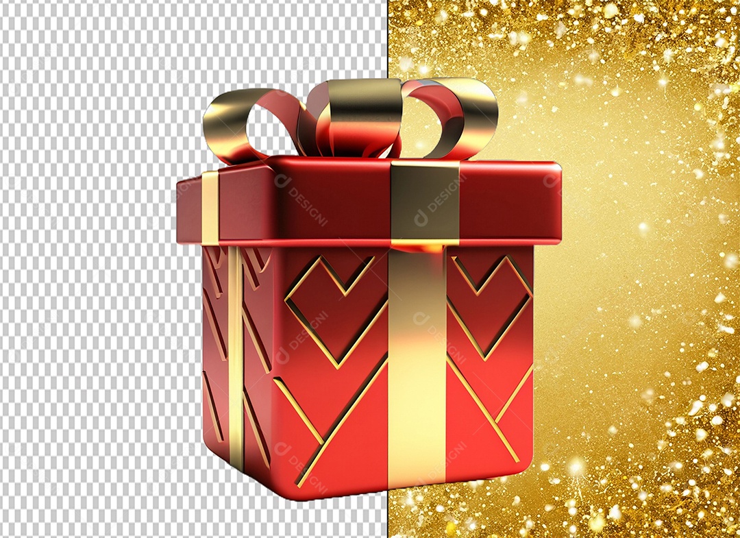 Elemento 3D Caixa de Presente de Natal Vermelho e Dourado para Composição PSD