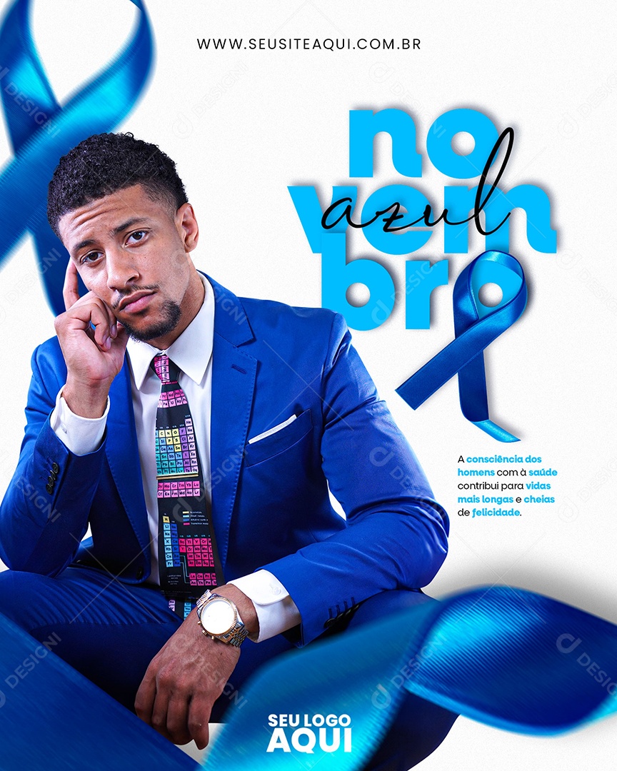 Novembro Azul  a Consciência dos Homens a Saúde Contribui para Vidas mais Longas Social Media PSD Editável