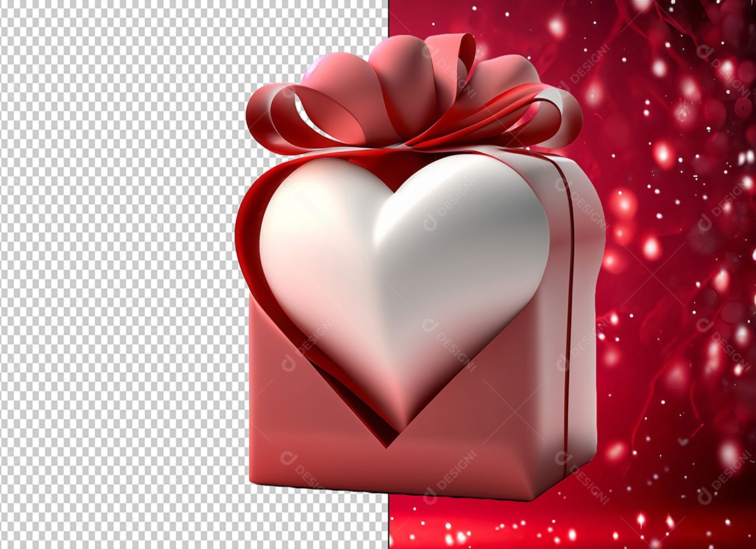 Caixa de Presente para Dia dos Namorados com Forma de Coração Elemento 3D Colorido para Composição PSD