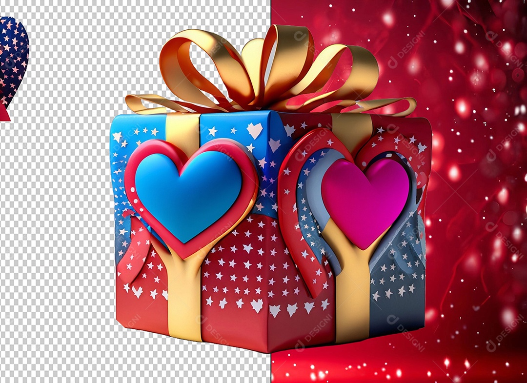Caixa de Presente para Dia dos Namorados Elemento 3D Colorido para Composição PSD