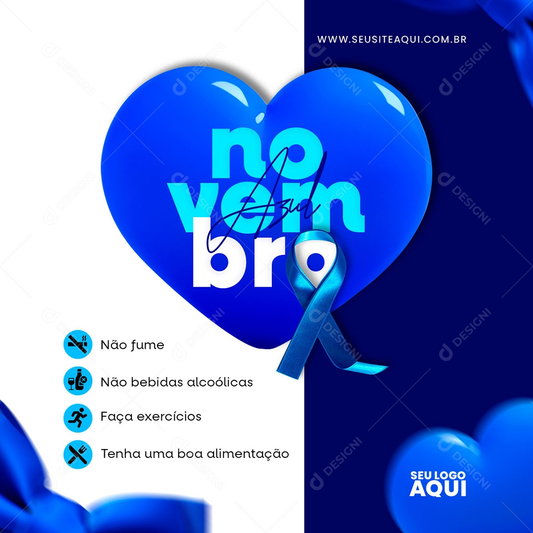 Feed Novembro Azul Não Fume Faça Exercício e uma Boa Alimentação Social Media PSD Editável