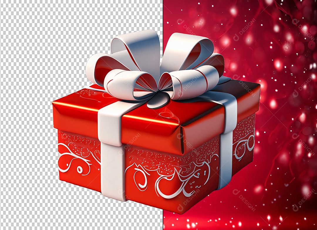 Caixa de Presente para Dia dos Namorados Elemento 3D Vermelho e Branco para Composição PSD