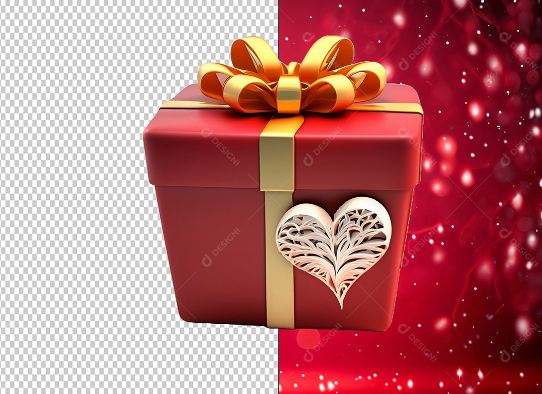 Caixa de Presente para Dia dos Namorados Elemento 3D para Composição PSD