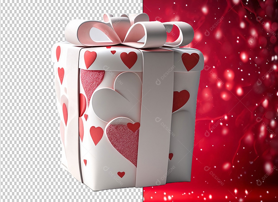 Caixa de Presente para Dia dos Namorados Elemento 3D Vermelho e Branco para Composição PSD