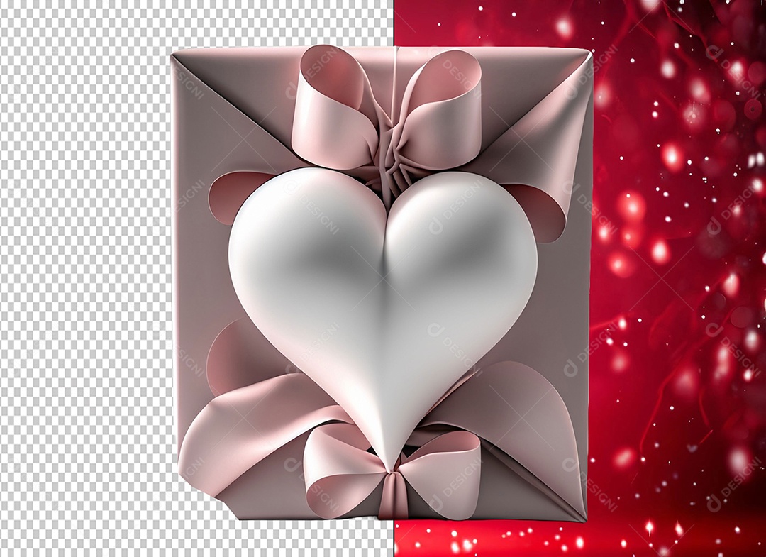 Caixa de Presente para Dia dos Namorados Elemento 3D Rosa e Branco para Composição PSD