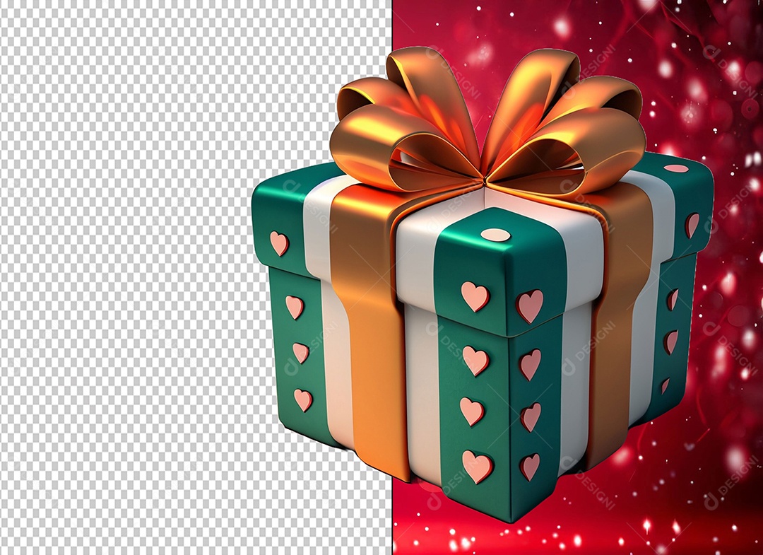 Caixa de Presente para Dia dos Namorados Elemento 3D Colorido para Composição PSD