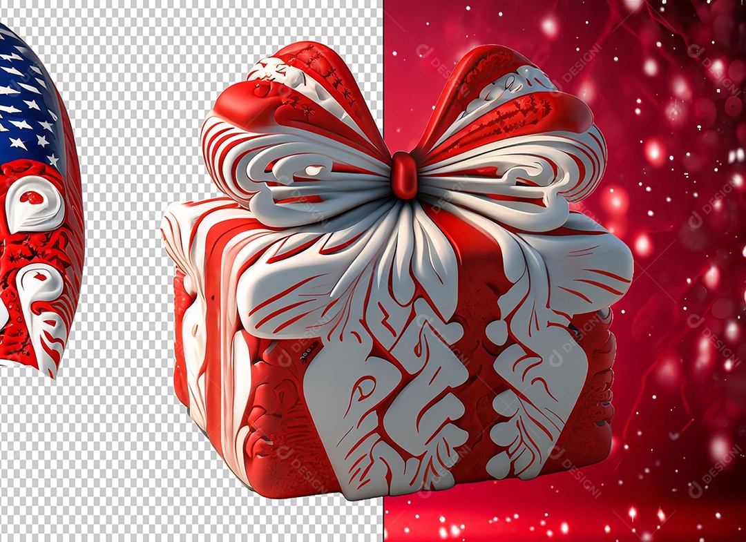 Caixa de Presente para Dia dos Namorados Elemento 3D Vermelho e Branco para Composição PSD