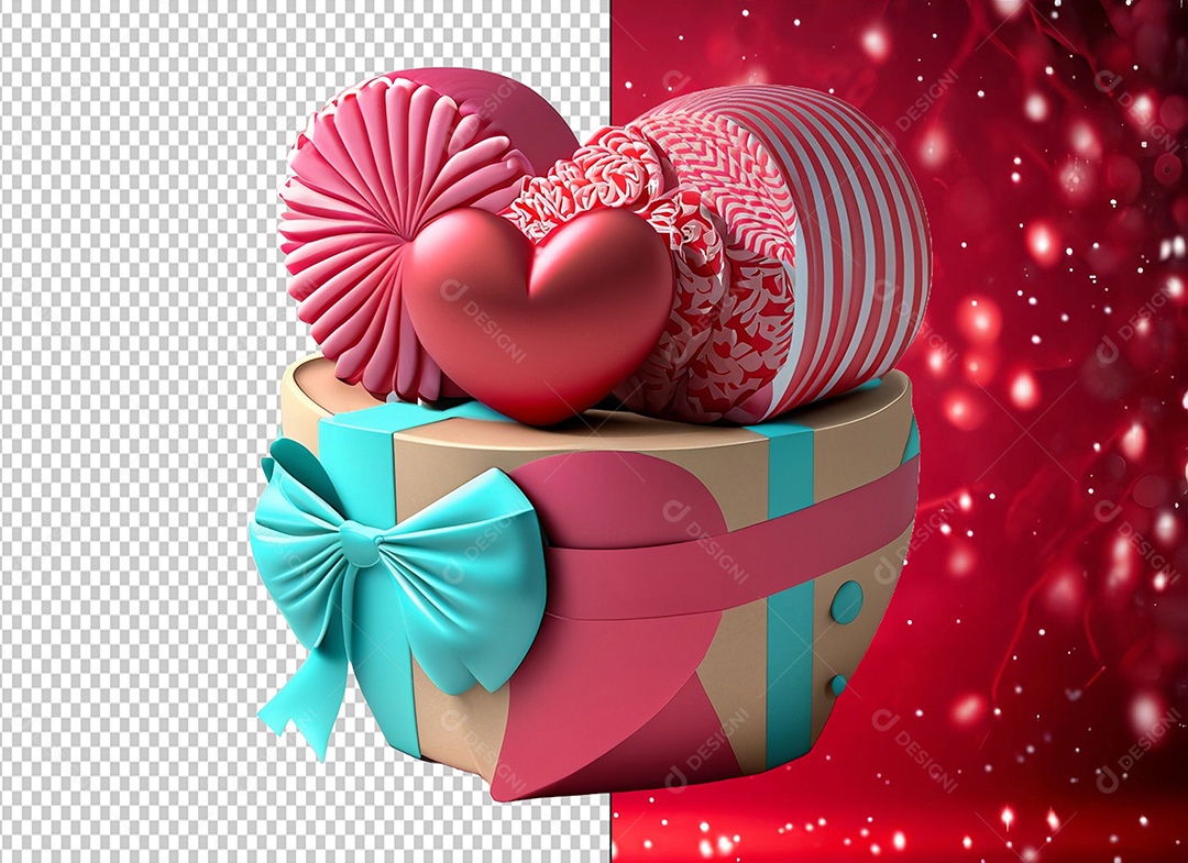 Caixa de Presente para Dia dos Namorados Elemento 3D Colorido para Composição PSD