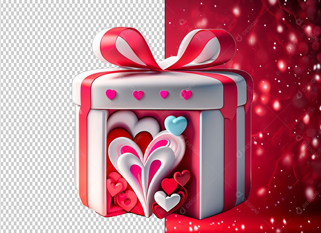 Caixa de Presente para Dia dos Namorados Elemento 3D Colorido para Composição PSD