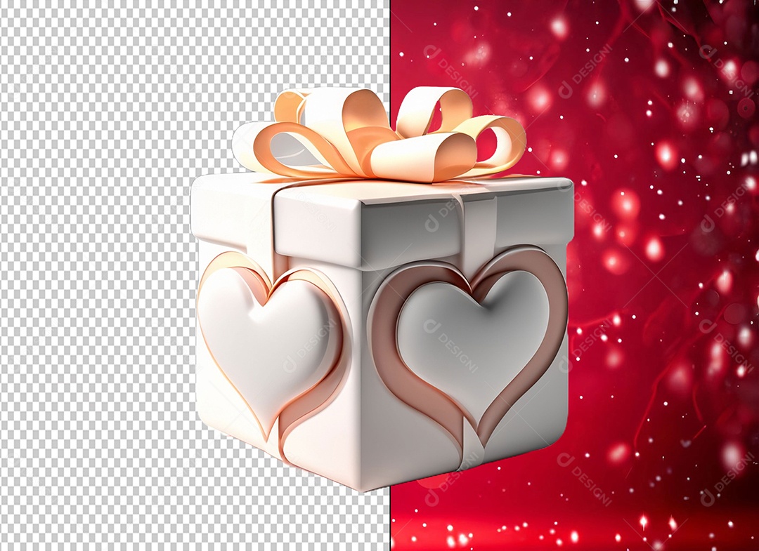 Caixa de Presente para Dia dos Namorados Elemento 3D Branco para Composição PSD