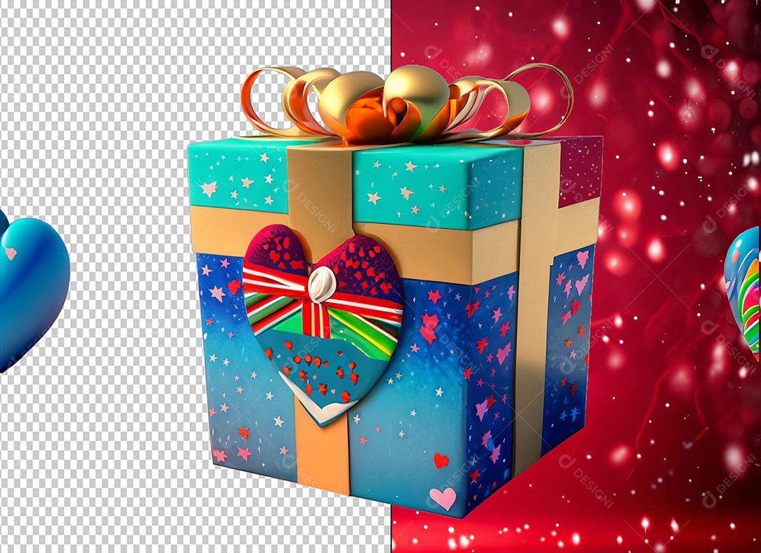Caixa de Presente para Dia dos Namorados Elemento 3D Colorido para Composição PSD