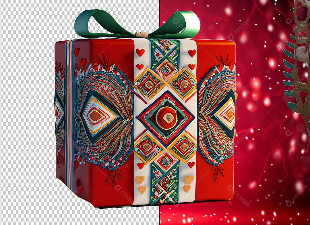 Caixa de Presente para Dia dos Namorados Elemento 3D Colorido para Composição PSD