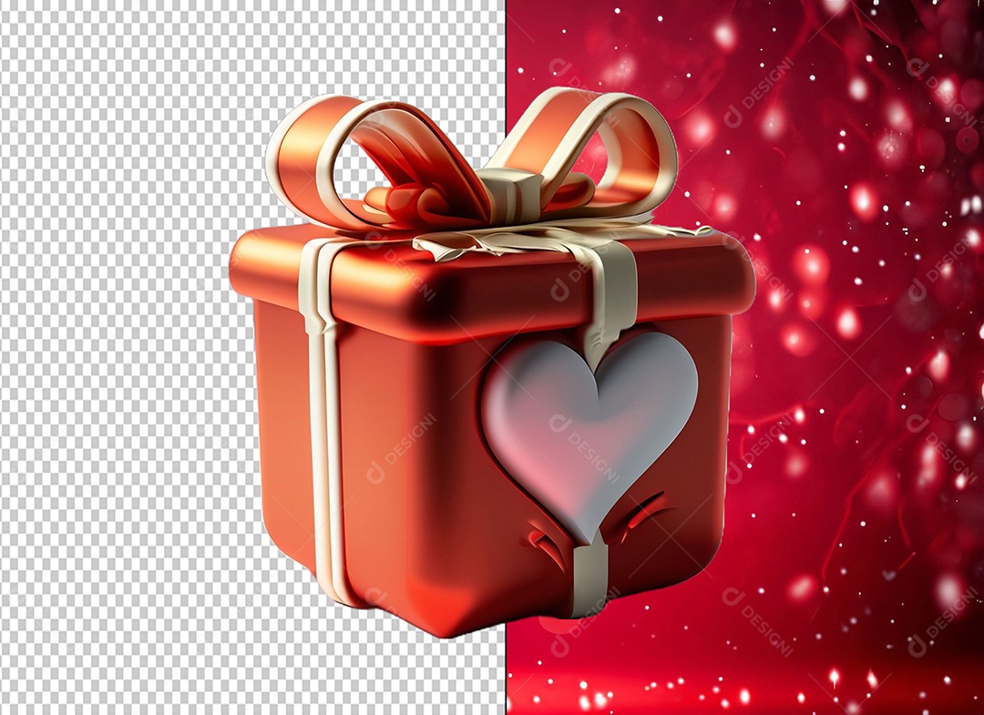 Caixa de Presente para Dia dos Namorados Elemento 3D Vermelho para Composição PSD