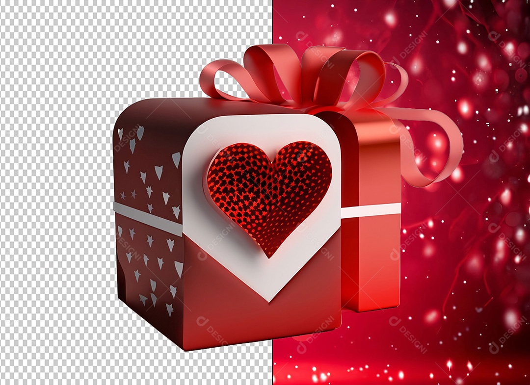 Caixa de Presente para Dia dos Namorados Elemento 3D Vermelho para Composição PSD