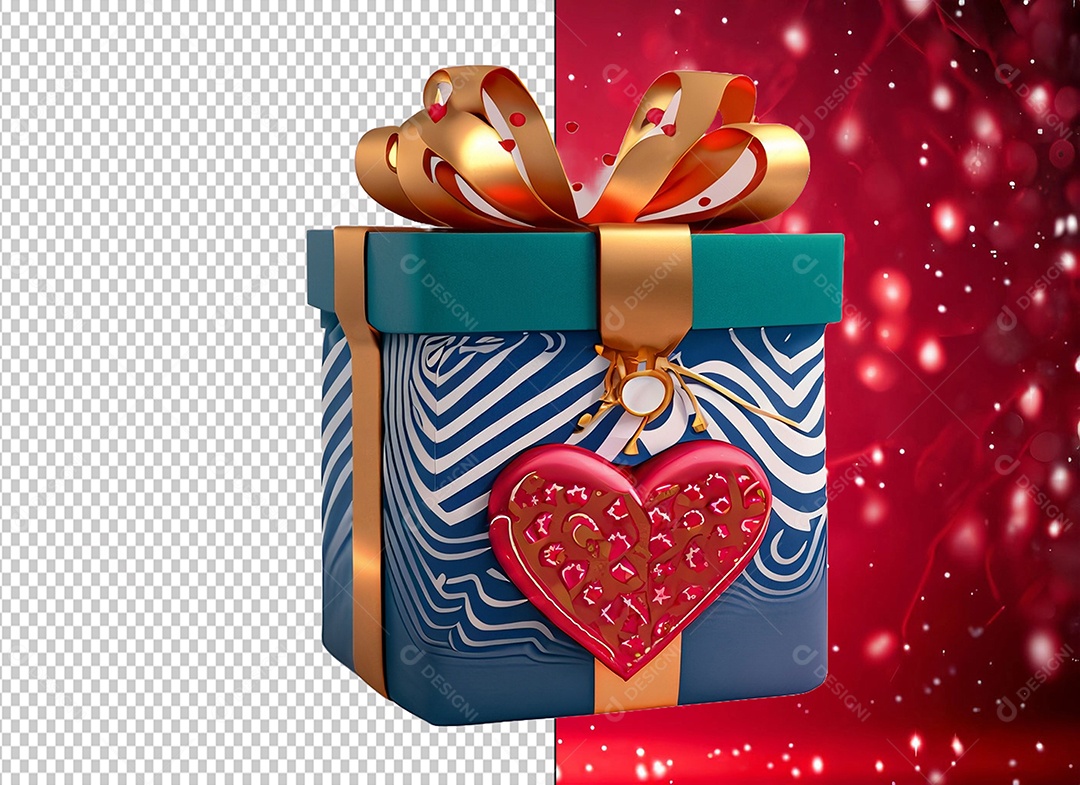 Valentine's Day Gift Box Colored 3D Element for PSD Composition