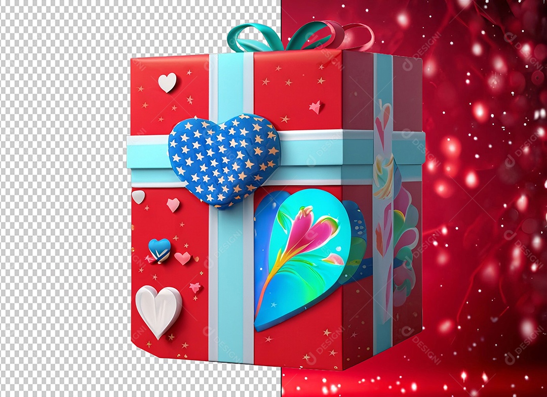 Caixa de Presente para Dia dos Namorados Elemento 3D Colorido para Composição PSD