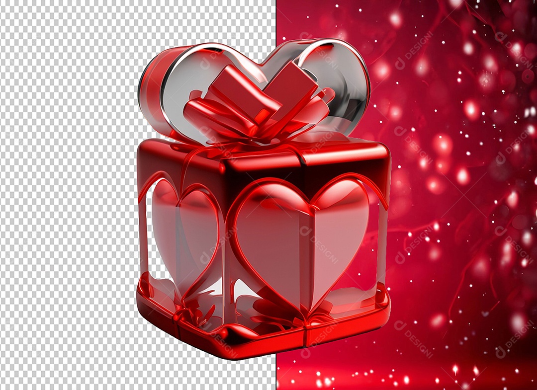 Caixa de Presente para Dia dos Namorados Elemento 3D para Composição PSD