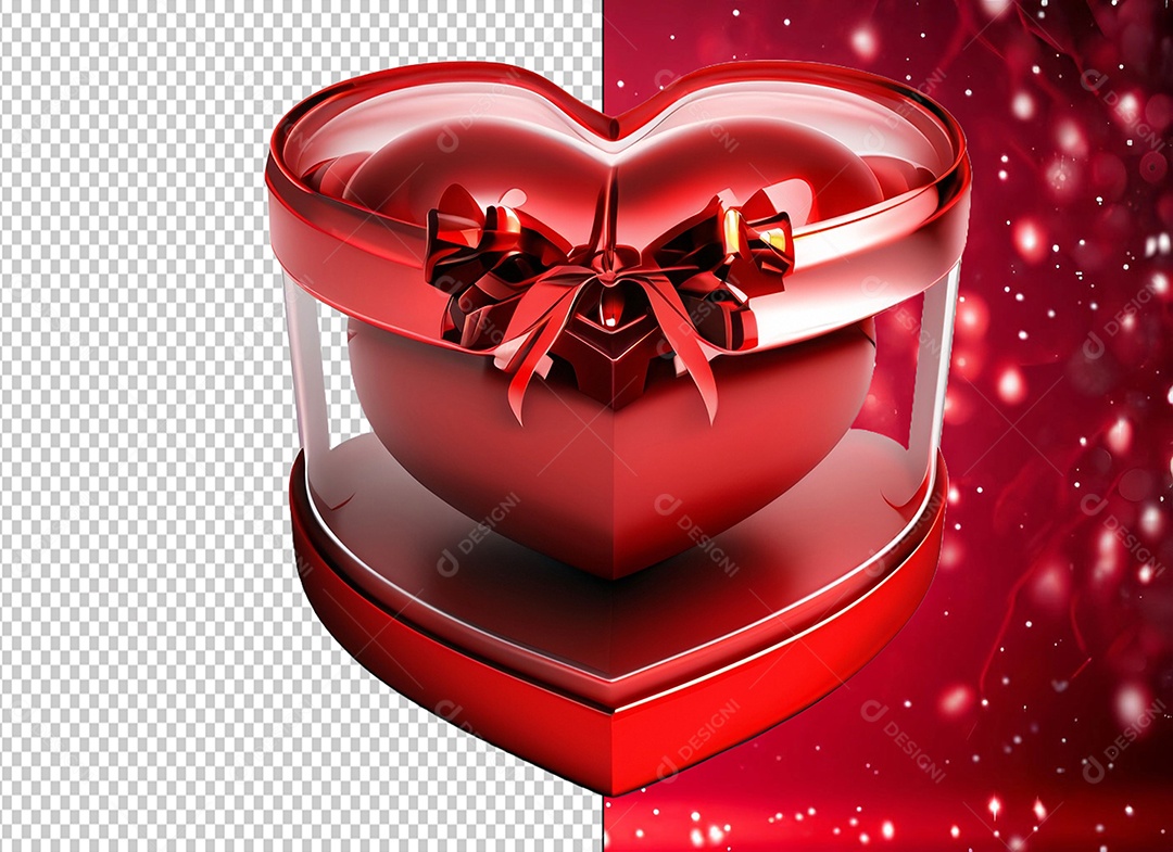 Caixa de Presente para Dia dos Namorados com Forma de Coração Elemento 3D Vermelho para Composição PSD