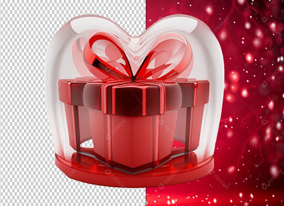 Caixa de Presente para Dia dos Namorados Elemento 3D para Composição PSD