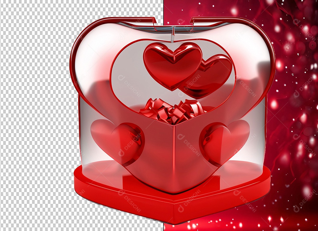 Caixa de Presente para Dia dos Namorados Elemento 3D para Composição PSD