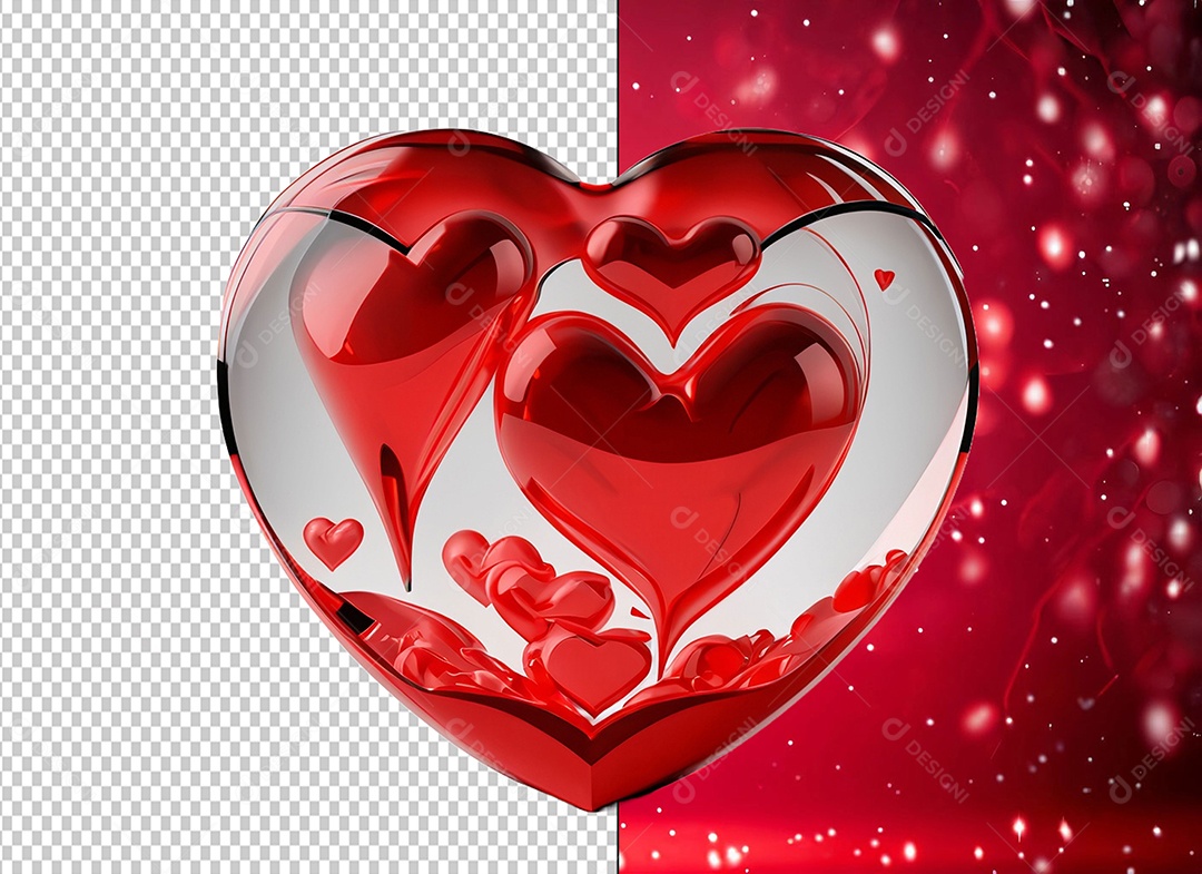 Caixa de Presente para Dia dos Namorados com Forma de Coração Elemento 3D para Composição PSD