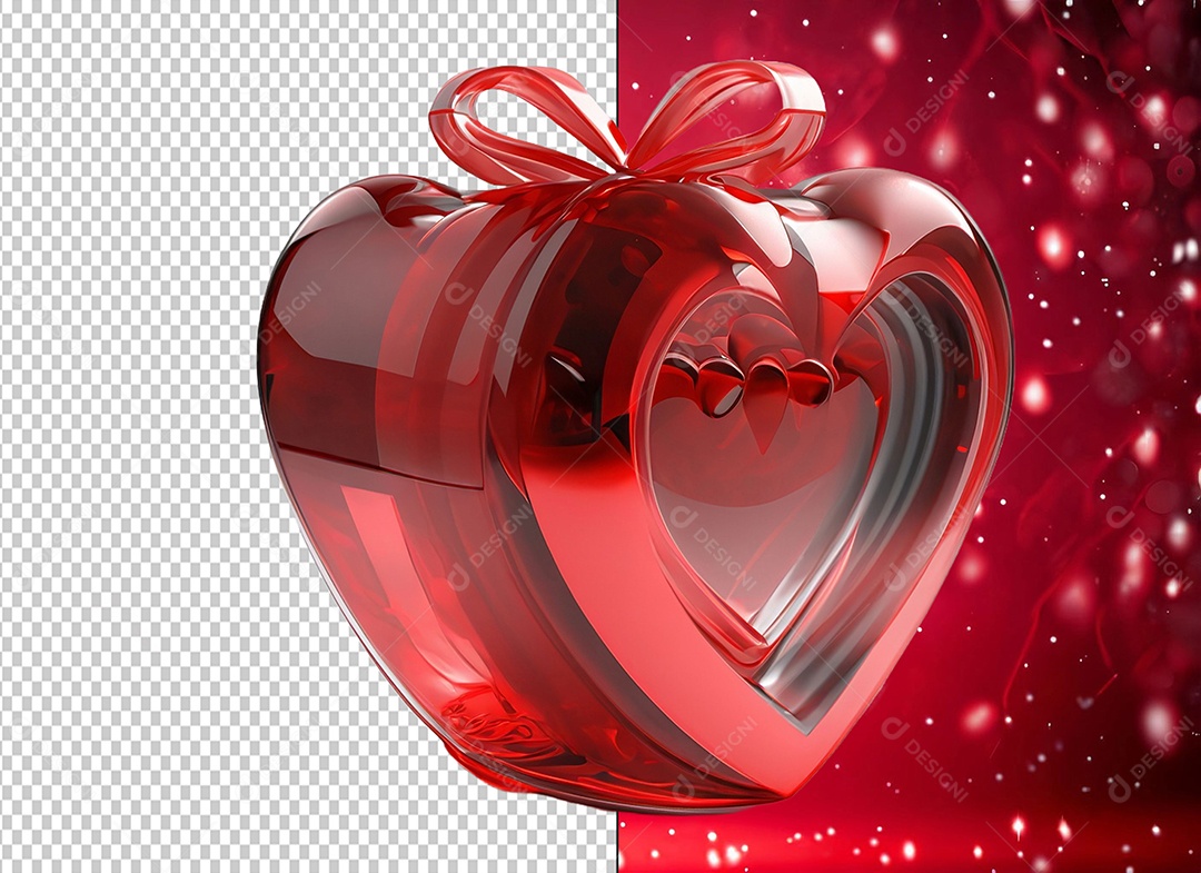 Caixa de Presente para Dia dos Namorados com Forma de Coração Elemento 3D para Composição PSD