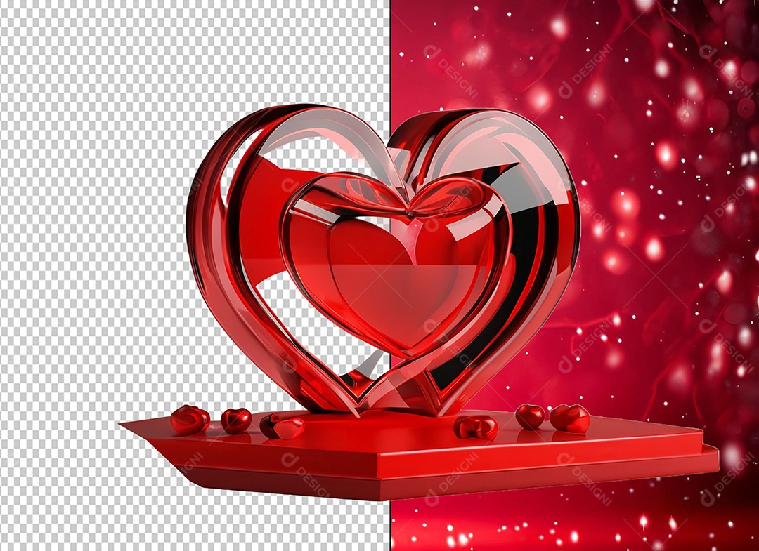 Decoração para Dia dos Namorados com Coração de Vidro Elemento 3D para Composição PSD