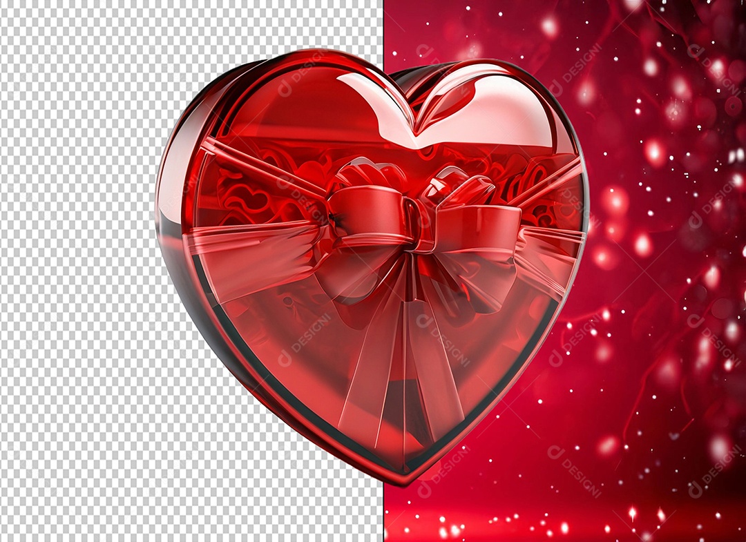 Caixa de Presente para Dia dos Namorados com Forma de Coração Elemento 3D para Composição PSD
