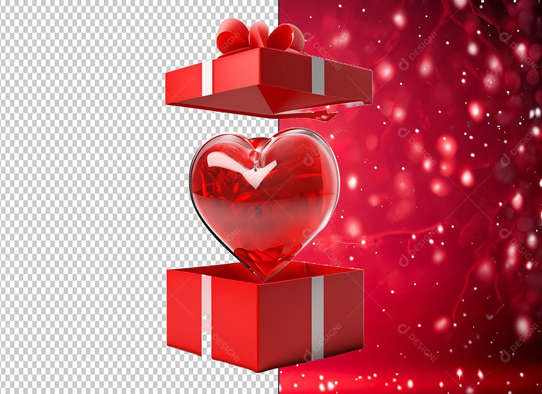 Caixa de Presente para Dia dos Namorados com Coração Elemento 3D para Composição PSD
