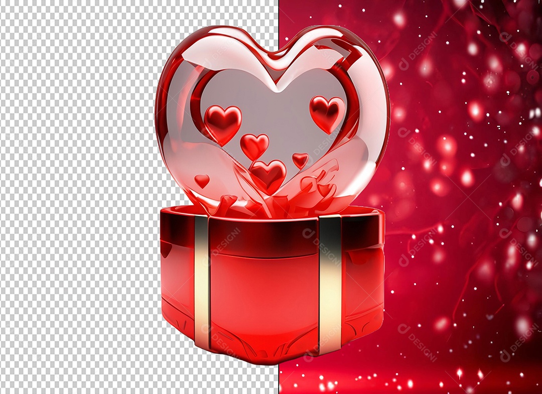 Caixa de Presente para Dia dos Namorados com Coração Elemento 3D para Composição PSD