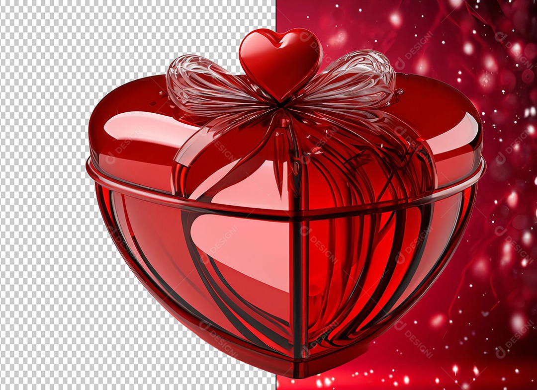 Caixa de Presente de Vidro para Dia dos Namorados com Forma de Coração Elemento 3D para Composição PSD
