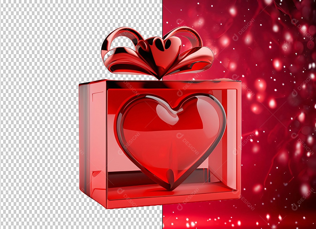 Caixa de Presente para Dia dos Namorados Elemento 3D para Composição PSD