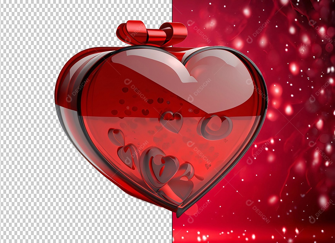 Caixa de Presente para Dia dos Namorados em Forma de Coração Elemento 3D Vermelho para Composição PSD