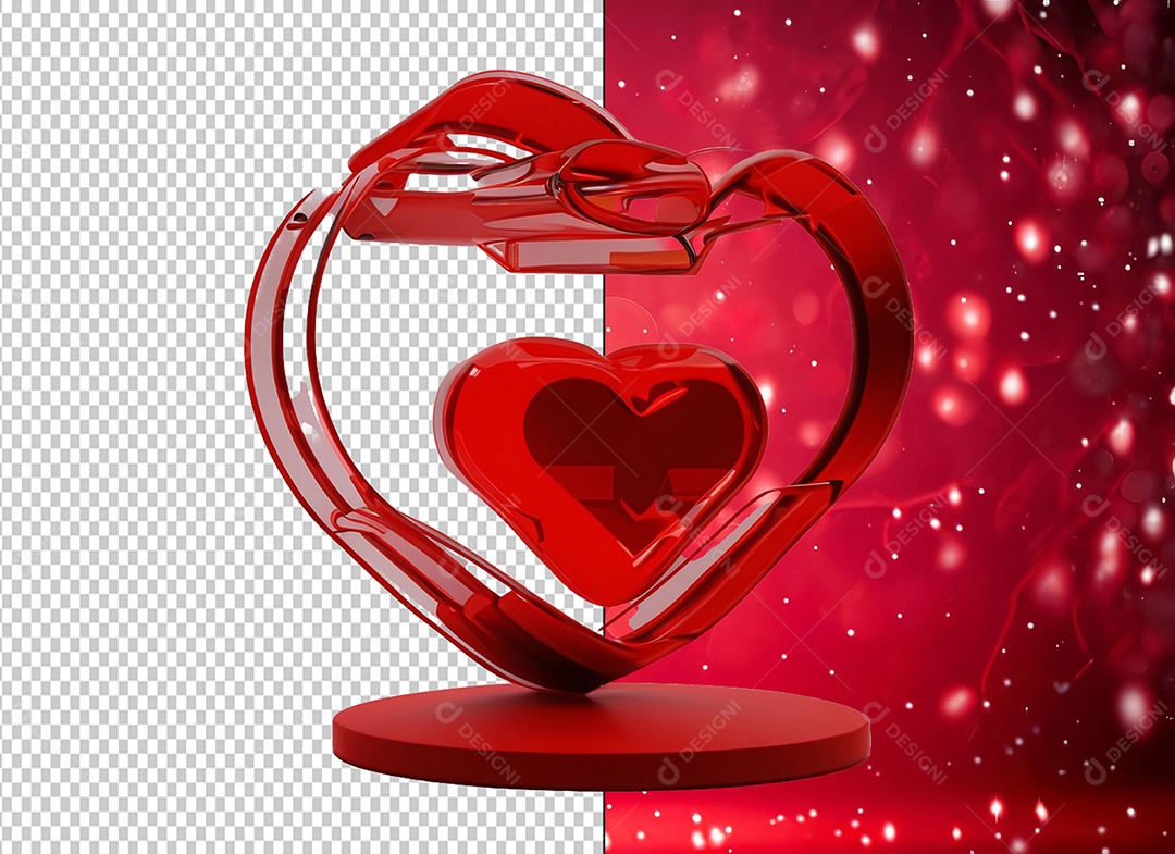 Decoração para Dia dos Namorados com Coração Elemento 3D para Composição PSD