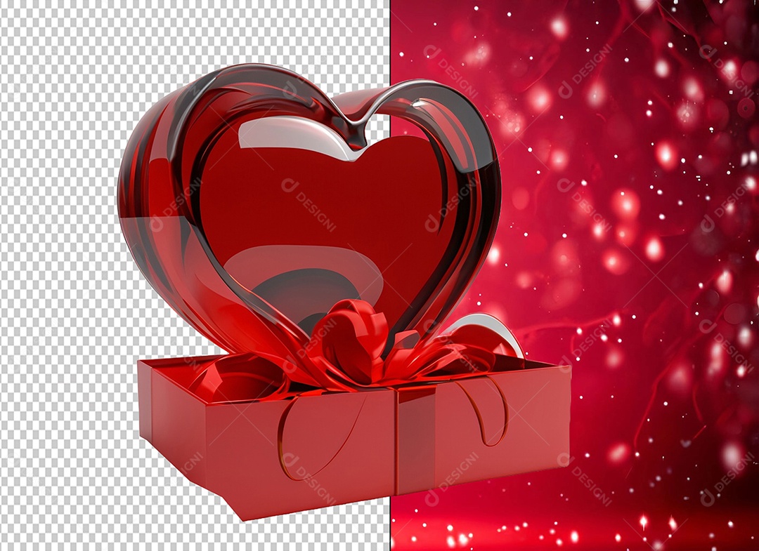 Caixa de Presente para Dia dos Namorados com Coração Elemento 3D para Composição PSD